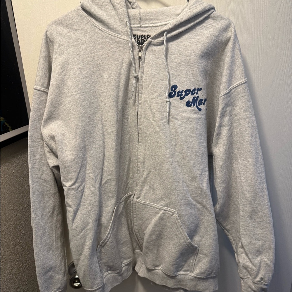 Nintendo Gray Zip-Up Sweater with Blue Logo